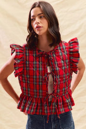 RED SO ME Christmas Holiday Plaid Ruffled Quilt Vest Top | Vest Tops Daverri Fashions