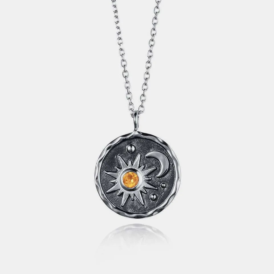 Silver One Size Alloy Inlaid Zircon Sun & Moon Necklace | Necklaces Daverri Fashions