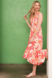 Lime 'N' Chili Sleeveless Floral Print V-Neck Midi Dress | Daverri Fashions