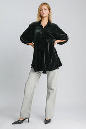 Umgee Full Size Polka Dot Button Up Half Sleeve Shirt | Daverri Fashions