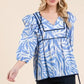 Lime 'N' Chili Graphic Print Solid Trim Quarter Sleeve Blouse - DAVERRI FASHIONS