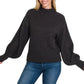 Zenana Black Balloon Sleeve Mock Neck Sweater - DAVERRI FASHIONS