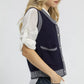 Umgee Contrast Striped Trim Button-Down Sweater Vest - DAVERRI FASHIONS