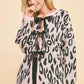 Davi & Dani Leopard Ribbon Tie Front Loose Fit Cardigan Cardigans