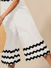 SO ME Scallop Ric Rac Trimmed Wide Leg Jumpsuit | Jumpsuits Daverri Fashions