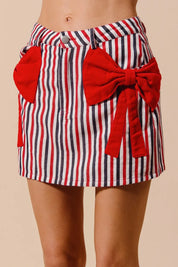 SO ME Contrast Bow Knot Pocket Fourth Of July Denim Skirt | Denim Skirts Daverri Fashions