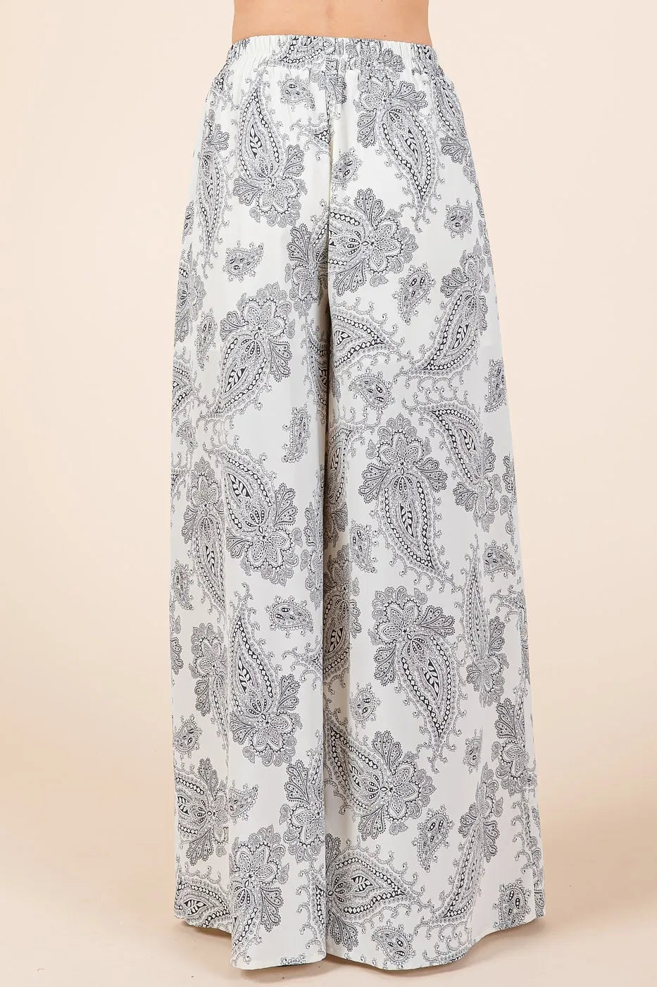 White wide-leg pants with black paisley pattern from Mittoshop set