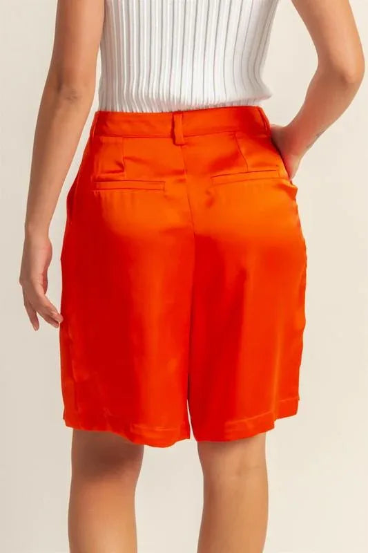 HYFVE High-Waist Pleated Satin Shorts - DAVERRI FASHIONS