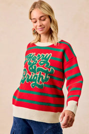 BiBi Christmas Theme Stripe Knit Top | Knit Tops Daverri Fashions