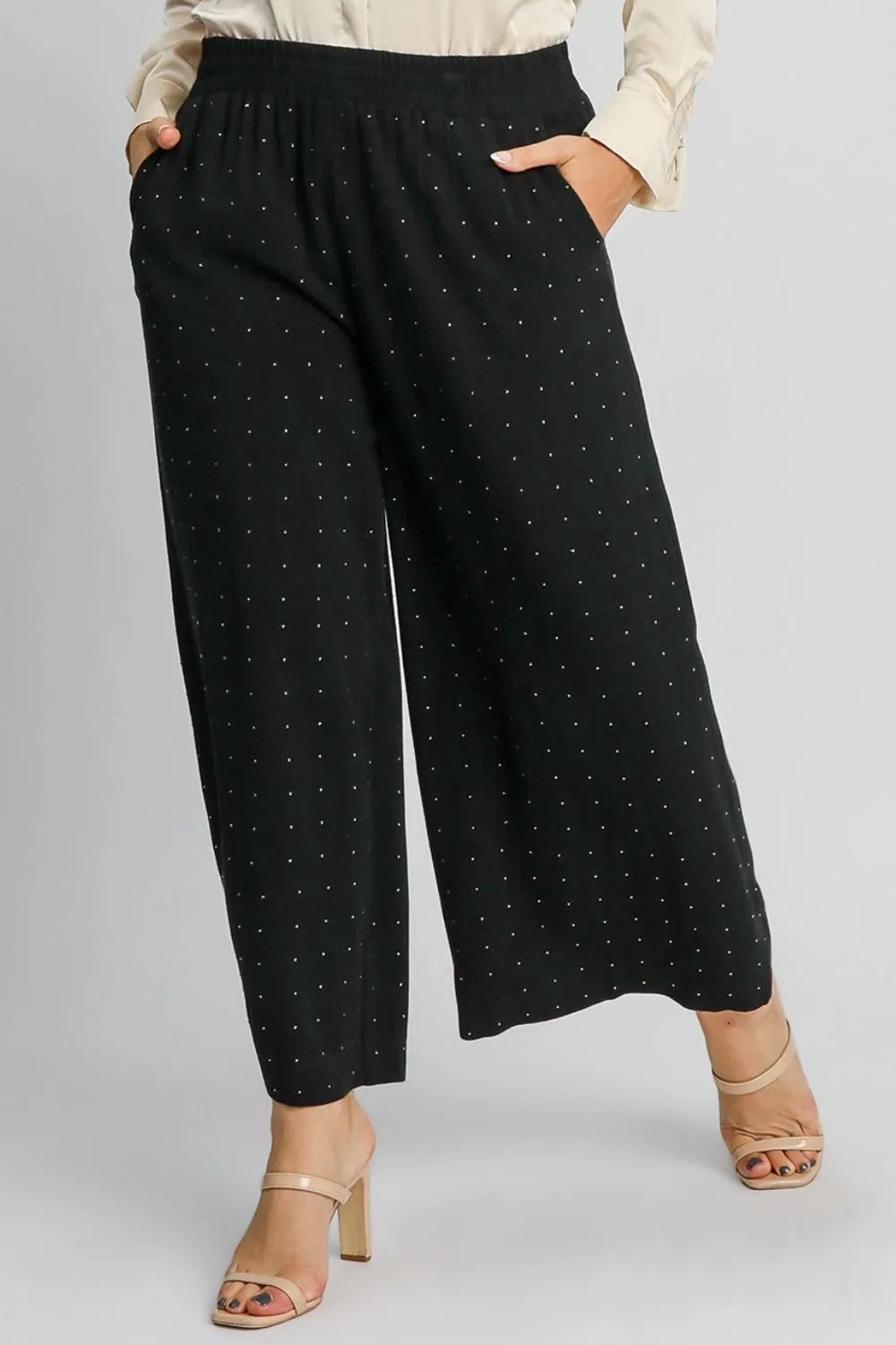 Black Umgee high-waisted polka dot linen pants plus size