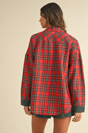 Annie Wear Contrast Plaid Long Sleeve Top and Shorts Set | Outfit Sets Daverri Fashions