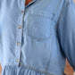 Daverri half sleeve chambray ruffled high low button down shirt