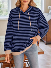 Lovelet Drawstring Striped Long Sleeve Hoodie | Hoodies Daverri Fashions