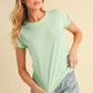 Aemi + Co Lettuce Edge Round Neck Short Sleeve T-Shirt Light Green S T-Shirts