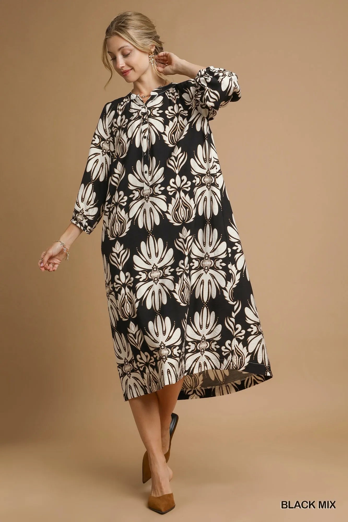 Umgee Mix Abstract Floral Print Midi Dress | Midi Dresses Daverri Fashions