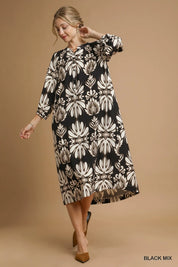 Umgee Mix Abstract Floral Print Midi Dress | Midi Dresses Daverri Fashions