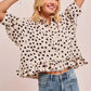 BiBi Polka Dot Printed Peplum Top with Front Button - DAVERRI FASHIONS