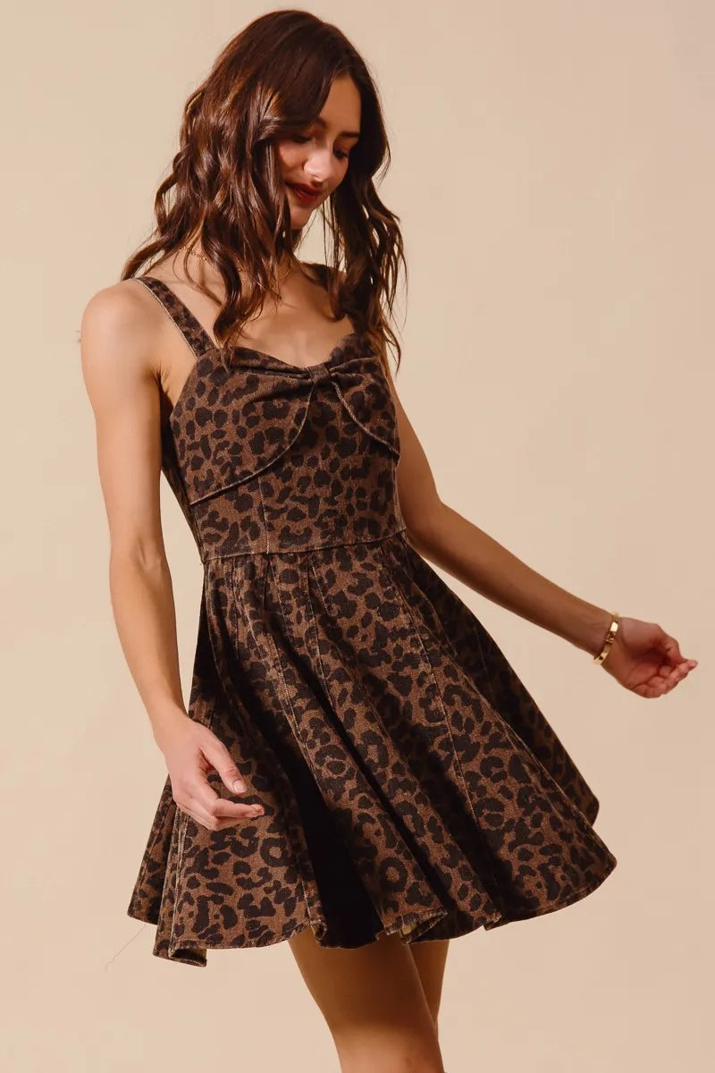 SO ME Mineral Washed Leopard Flare Cami Dress Mini Dresses