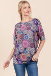 BOMBOM Printed Round Neck Half Sleeve Top - DAVERRI FASHIONS