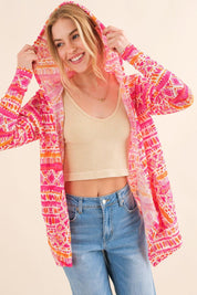 And The Why Full Size Printed Thermal Hooded Open Front Cardigan | Cardigans Daverri Fashions