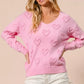 BiBi Valentines Heart Pompom V Neck Knit Top - DAVERRI FASHIONS