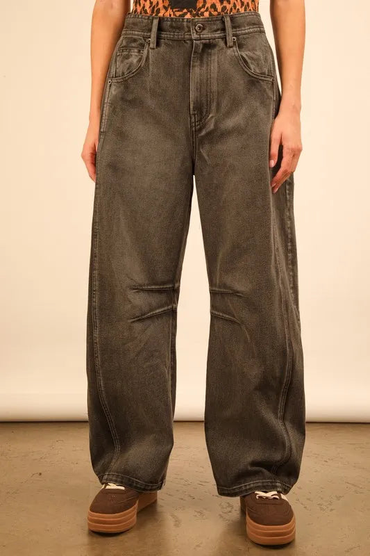 Dark gray VERY J Wide Leg Comfy Jeans with faded distressed denim
