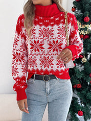 Christmas Snowflake Turtleneck Long Sleeve Sweater | Sweaters Daverri Fashions
