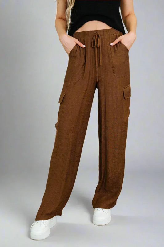 Brown Straight Leg Cargo Pants - DAVERRI FASHIONS