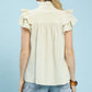 Umgee ruffled sleeve textured blouse in cream ribbed fabric