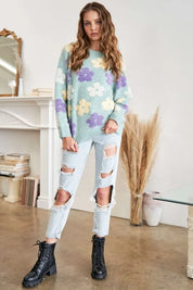 ADORA Floral Popped 2-Tone Sweater Top | Sweaters Daverri Fashions