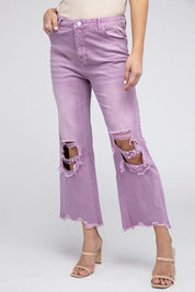 Distressed Vintage Washed Wide Leg Pants VINTAGE LAVENDER Pants