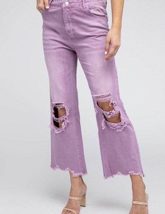 Distressed Vintage Washed Wide Leg Pants VINTAGE LAVENDER Pants