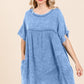 Culture Code Short Sleeve Babydoll Texture Dress with Pockets New Dusty Blue Babydoll Dresses