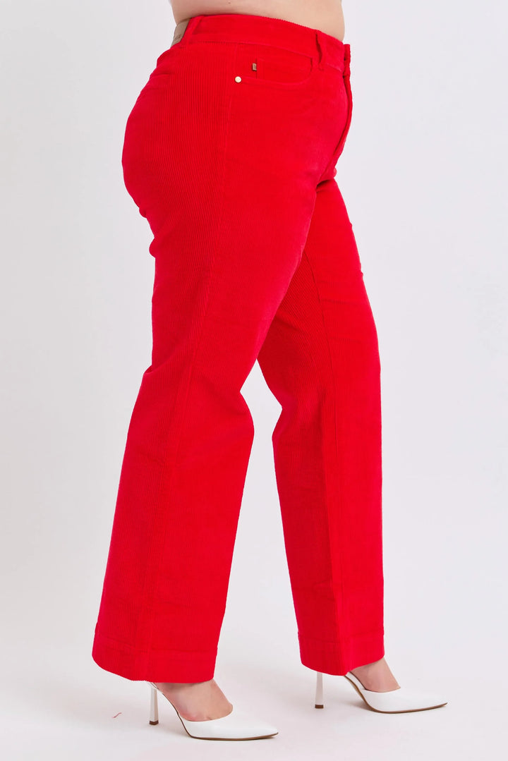 Judy Blue Plus Size High Waist Corduroy Trouser Wide Plus Pants
