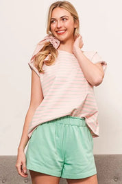 Lime 'N' Chili Striped Muscle Sleeve Top | Tops Daverri Fashions