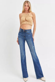 RISEN Full Size Distressed Mid Rise Flare Jeans Plus Size | Jeans Daverri Fashions