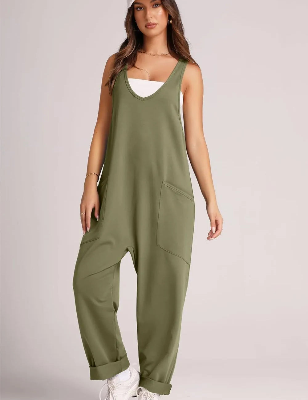 Matcha Green Lovelet V-Neck Wide Strap Overalls | Overalls Daverri Fashions