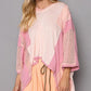 POL High-Low Contrast V-Neck Top Blush Pink S Tops