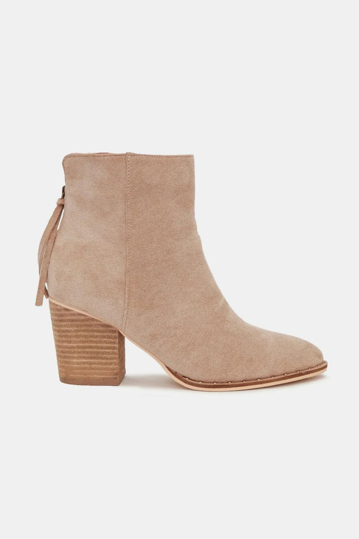 Beast Fashion Suede Point Toe Ankle Booties Taupe Footwear