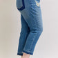 Judy Blue Full Size Mid Rise Bf Patch & Repair Destroy Release Hem Jeans Plus Size - DAVERRI FASHIONS