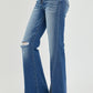 RISEN Full Size High Rise Front Slit Frayed Hem Flare Jeans - DAVERRI FASHIONS
