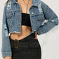 Distressed Fringe Collared Neck Cropped Denim Jacket - DAVERRI FASHIONS