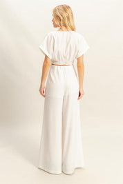 HYFVE Twisted Front Short Sleeve Top and Wide Leg Pants Set | Outfit Sets Daverri Fashions