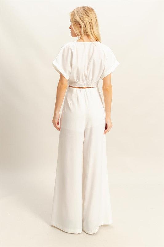 HYFVE Twisted Front Short Sleeve Top and Wide Leg Pants Set Pants