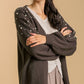 Umgee Open Front Cardigan with Long Sleeve Pearl Details CHARCOAL Cardigans