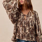 BiBi Printed Woven Front Tied Blouse with Baloon Sleeve - DAVERRI FASHIONS