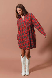 SO ME Christmas Checker Plaid Button Up Shirt Dress | Shirt Dresses Daverri Fashions
