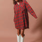 SO ME Christmas Checker Plaid Button Up Shirt Dress - DAVERRI FASHIONS