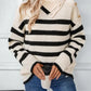 Buttoned Striped Long Sleeve Sweater - DAVERRI FASHIONS