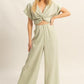 HYFVE Twisted Front Short Sleeve Top and Wide Leg Pants Set Sage L Pants